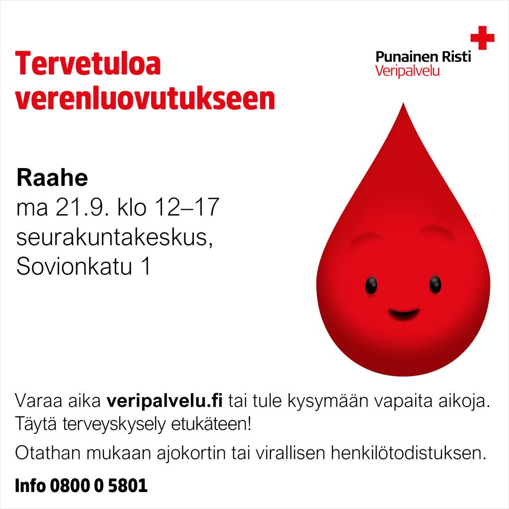 Tervetuloa verenluovutukseen.