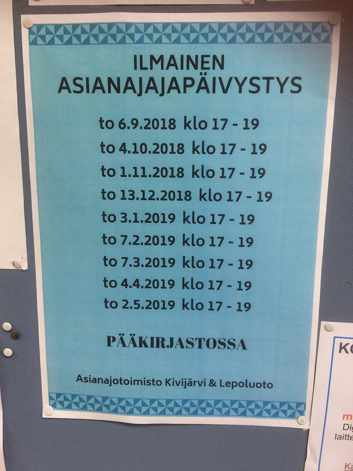 Asianajoneuvonta Asianajajapäivystyksen ajankohdat