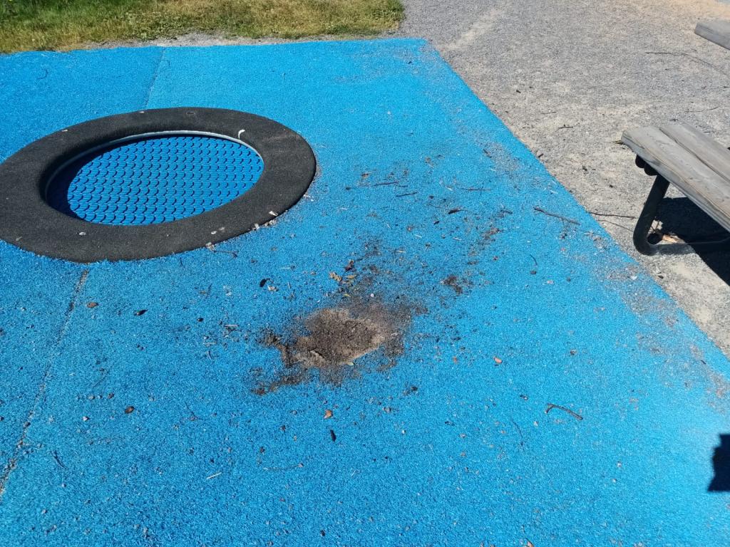Nuotion polttama jälki hiekkatekonurmessa.
