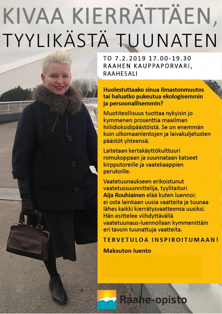 Kivaa kierrättäen tyylikästä tuunaten kurssiesite Kivaa kierrättäen tyylikästä tuunaten kurssiesite ja luennoijan kuva