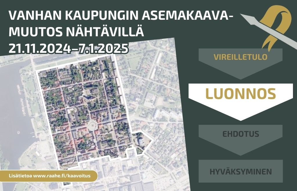 Kuva: Raahen kaupunki. Vanhan kaupungin asemakaavan luonnosvaiheen nähtävilläolo -mainoskuva.