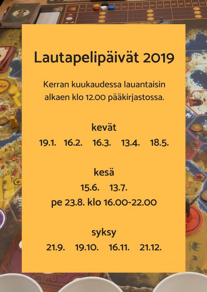 Pääkirjaston lautapelipäivät vuonna 2019