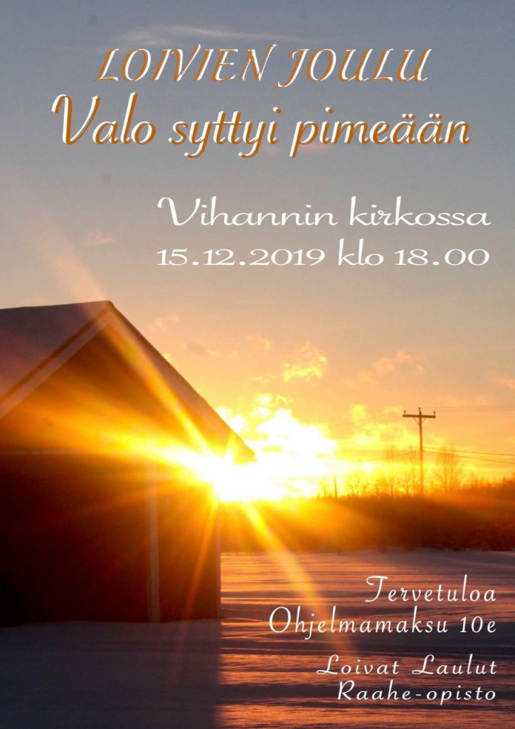 Kuva: Raahe-opisto. Luminen pelto ja lato ihanassa auringonlaskussa