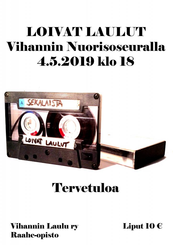 Loivat laulut kuoron kevätkonserttiesite Loivat laulut kuoron kevätkonserttiesite, kuvassa vanha c-kasetti