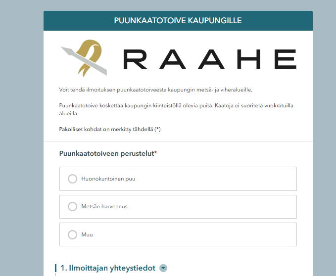 Kuva sähköisestä lomakkeesta