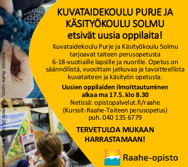 Taiteen perusopetuksen Kuvataidekoulu Purje ja Käsityökoulu Solmun ilmoitus Taiteen perusopetuksen Kuvataidekoulu Purje ja Käsityökoulu Solmun ilmoitus