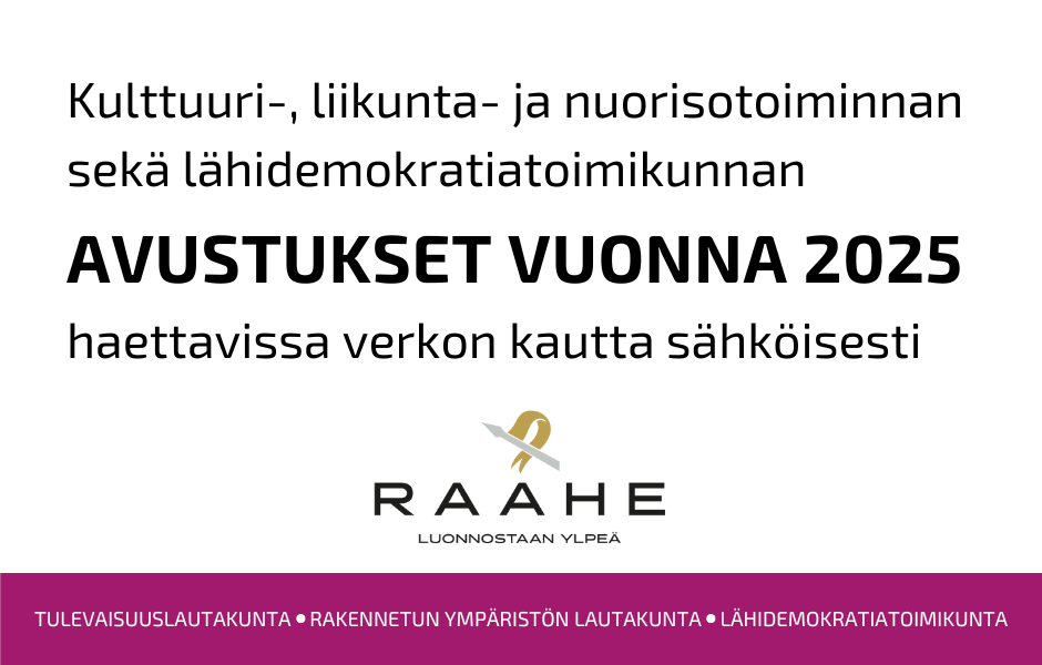 Kulttuuri-, liikunta- ja nuorisotoiminnan sekä lähidemokratiatoimikunnan avustukset vuonna 2025 haettavissa verkon kautta sähköisesti. Kulttuuri-, liikunta- ja nuorisotoiminnan sekä lähidemokratiatoimikunnan avustukset vuonna 2025 haettavissa verkon kautta sähköisesti.