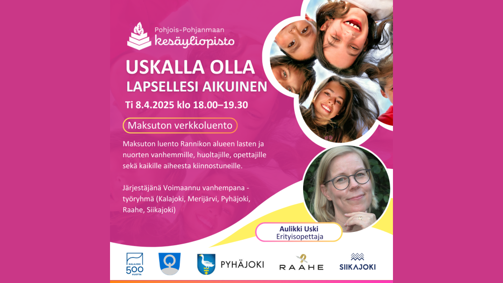 Maksuton koulutus, johon ilmoittautuminen. Kuva: Pohjois-Pohjanmaan Kesäyliopisto. Mainoskuva koulutuksesta.