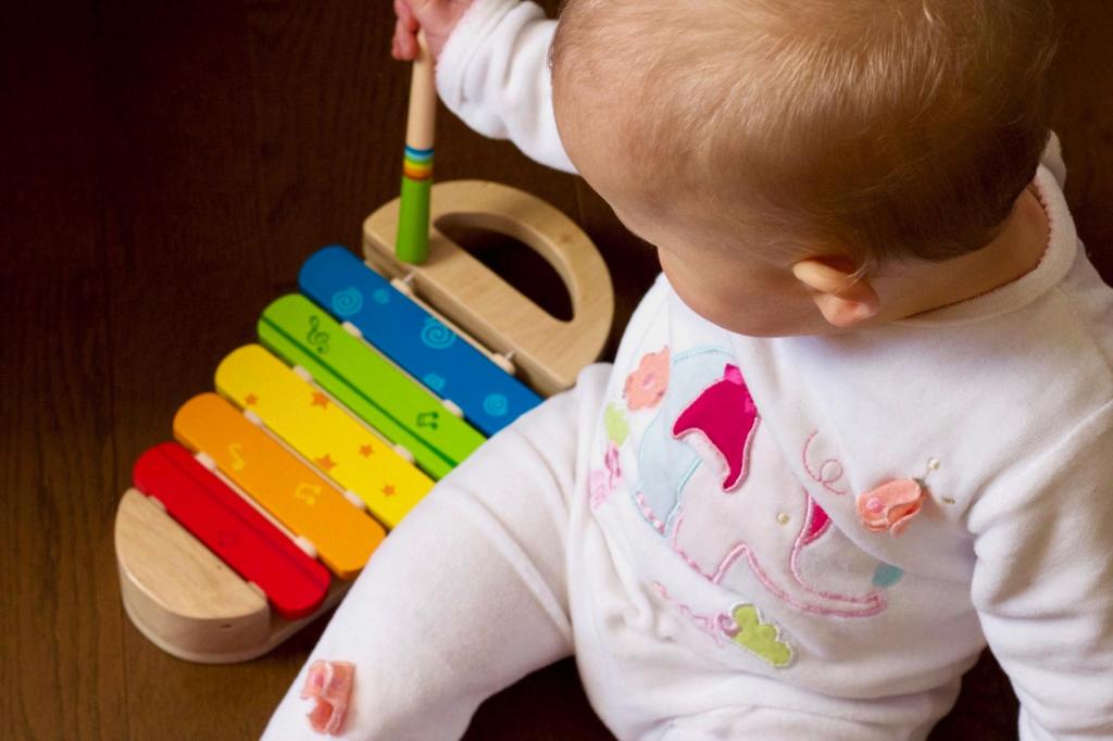 Baby playing with xylophone.