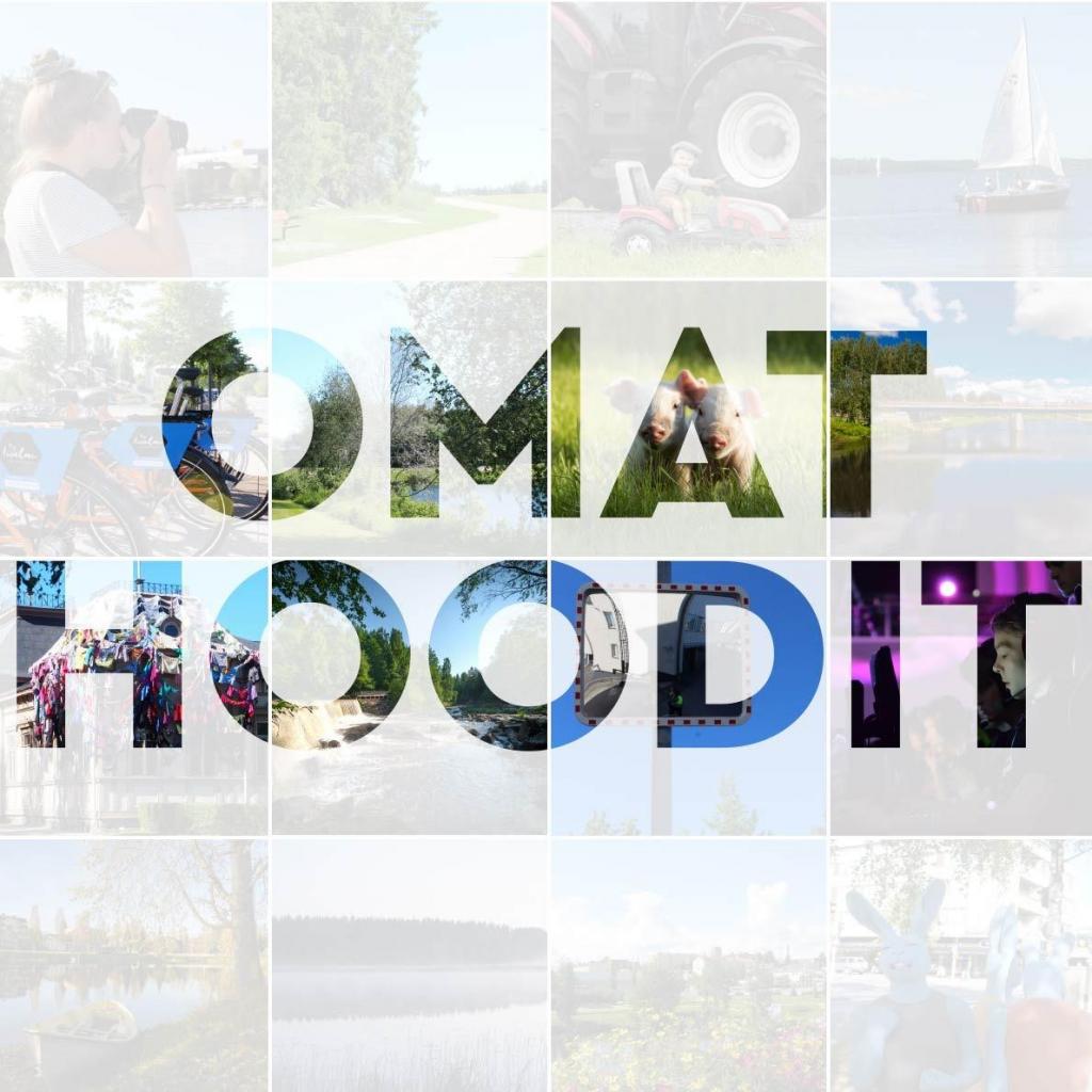 Kuva: Omat Hoodit -kilpailu. Isoilla kirjaimilla teksti Omat Hoodit, jonka taustalla kuvakollaasi.