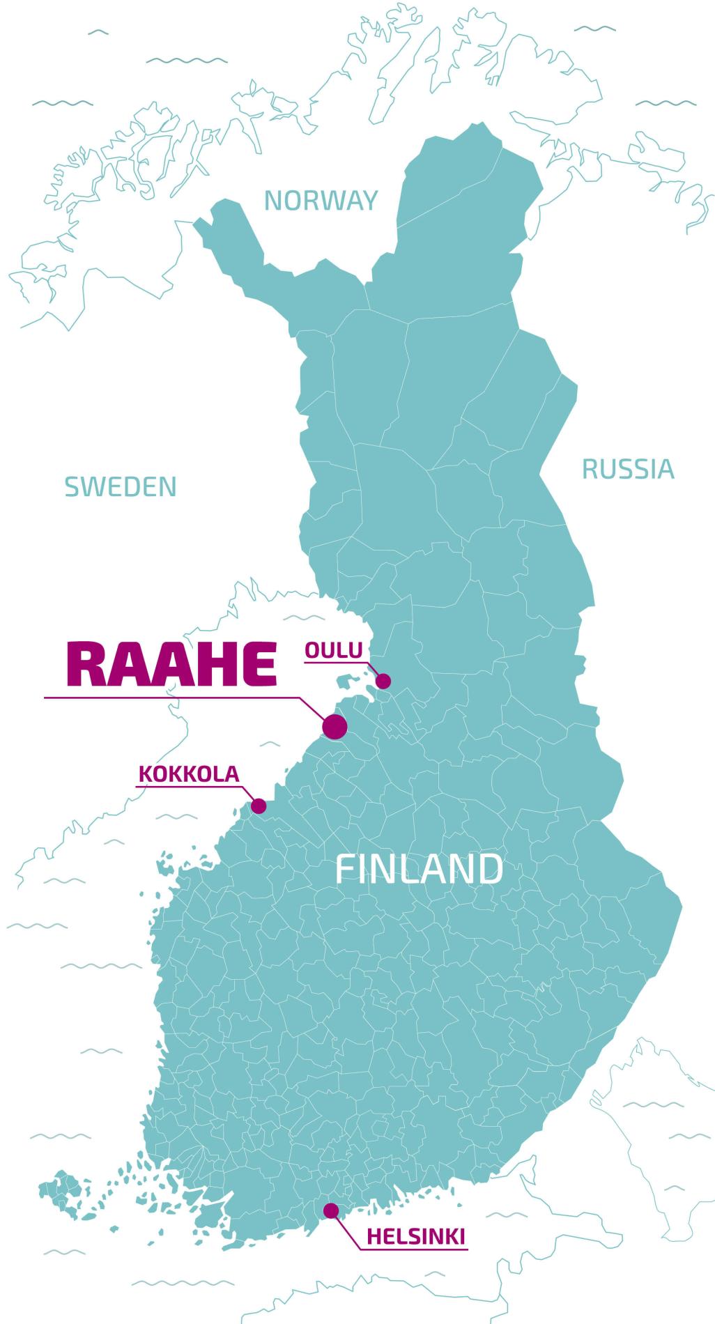 Gragiikka Raahen sijainnista kartalla.