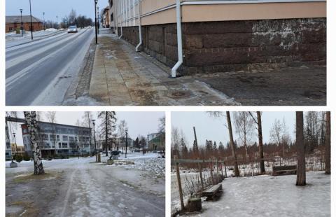 Jäisen liukkaita puistoja.
