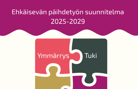 Graafinen kuva, jossa palapelinpaloja joiden sisällä lukee ymmärrys, tieto, tuki ja yhteistyö.