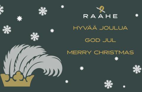 Graafinen kuva, jossa toivotetaan hyvää joulua suomeksi ruotsiksi ja englanniksi