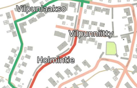 Kartta työmaa-alueesta ja kiertotiestä