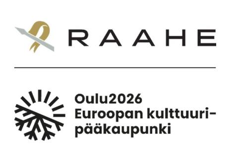 Raahen logo ja Oulu2026 Euroopan kulttuuripääkaupungin logo yhdistettynä yhteen kuvaan.