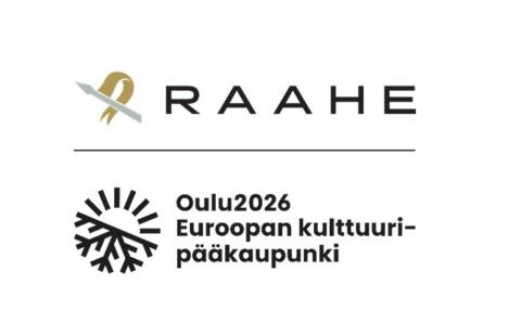 Oulu2026 Euroopan kulttuuripääkaupunki -logo yhdistettynä Raahen kaupungin logoon.