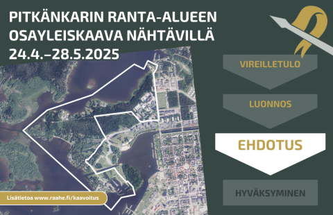 Pitkänkarin ranta-alueen osayleiskaavan ehdotusvaiheen nähtävilläolo -mainoskuva.