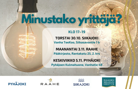 Tilaisuuden nimi, päivämäärät, kuntien logot ja taustalla kaksi sytytettyä lamppua.