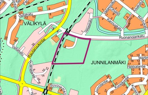 Asemakaavarajaus opaskartalla.