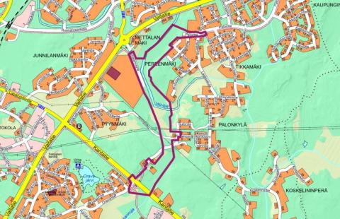 Kaavarajaus opaskartalla.