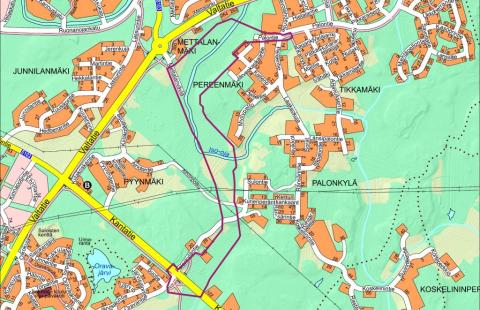 Kaavarajaus opaskartalla.