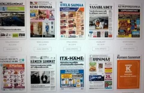 ePress, kuva kirjasto Kotimaisten sanomalehtien etusivuja kahdessa rivissä.
