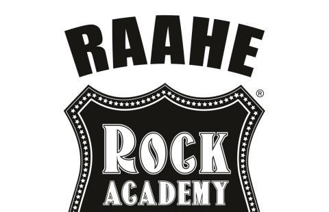Mustavalkoinen kuva Rock Academy Raahe logosta.